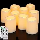 yunsheng 9 Stück Flammenlose LED Kerzen mit Fernbedienung TimerFunktion, Batteriebetriebene LED Kerzen Flackernde Flamme(7.5 x 10cm), Wasserdichte Kerze, In/Outdoor Heimdekoration