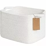 TIMEYARD Aufbewahrungskorb, Wäschekorb Klein, Körbe Aufbewahrung, Organizer Körbe, Baumwolle Korb für Regal, Wohnzimmer, Kinderzimmer, Badzimmer, Geschenkkorb Leer, 33x25x22.5cm, Weiß