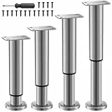 AMOJA Höhenverstellbare Möbelfüße (inkl. Schrauben), Schwerlast-Metallersatzfüße mit Gummi-Antirutsch-Pads, passend für Betten, Sofas, Schränke, Badezimmerschränke &Tisch (Edelstahl *4, 15-27cm)