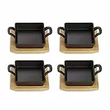 ECHTWERK Servierschale aus Gusseisen, Quadratische Auflaufform mit Servierbrett, Kleine Grillpfanne, Bereits eingebrannt, Für Backöfen, Grill, BBQ und Induktion geeignet, Ideal zum Servieren, 4tlg