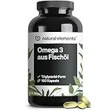 natural elements Omega 3 – 180 Kapseln – 2000mg Fischöl pro Tagesdosis – Triglycerid-Form mit EPA und DHA – Laborgeprüft, aufwendig aufgereinigt und aus Anchovis aus Peru