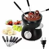 ADE elektrisches Schokofondue 250 ml mit 6 Spießen | Temperiergerät zum Schokolade & Kuvertüre Schmelzen | 2 Temperaturstufen | ideal für Schokobrunnen