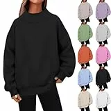 Sweatshirt Damen Basic Langarm Frühling Winter Oberteile Einfarbig Vielseitig Pullover Casual Halbhoher Ausschnitt Pulli Warm Damenpullover Elegant Tops Jumpers Streetwear Ohne Kapuze