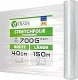 V1 Trade Stretchfolie Transparent - Strechfolienrolle 150m x 40 cm - Verpackungsfolie 23my - Umzugsfolie für möbel - Stretch Film for moving
