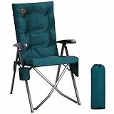 EVER ADVANCED Campingstuhl Faltbar Rückenverstellbar in 4 Positionen bis 150 KG Klappstuhl 6cm Dicke Gepolstert mit Seitentasche Getränkhalter Gartenstuhl Hohe Lehne Angelstuhl für Camp Garten Balkon