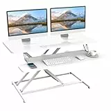ERGOMAKER Steh-Sitz Schreibtischaufsatz Höhenverstellbar, Stehpult Aufsatz Schreibtisch 91 X 40CM Desktop Erhöhung mit Tastaturablage Für Zwei Monitore,Weiß