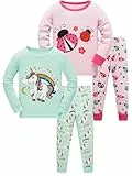 SOIBEEN Mädchen Pyjama Set Langarm T-Shirt Hose Loungewear Marienkäfer Einhorn PJs für Kinder Nachtwäsche Pyjama Nachtwäsche 3 Jahre 4-teiliges Set