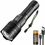 ASORT LED Taschenlampe Aufladbar, Extrem Hell 500000 Lumen, Zoombare, 6 Modi, IP67 Wasserdicht, Perfekt für Camping, Wandern, Angeln, Outdoor, Notfäll, inkl. 2 Taschenlampen & Batterien