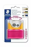 STAEDTLER Doppelspitzdose mit Faltbalg, zwei Spitzlöcher für unterschiedliche Stiftformate, Blisterkarte mit 1 Spitzer gelb/beere, 513007BK-1