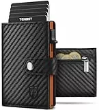 TENBST Geldbörse Herren mit Münzfach & RFID Schutz, Slim Wallet Kartenetui Klein, Portmonee Geldbeutel Herren, 10 Fächer für Kreditkarten Kreditkartenetui - Schwarz & Orange