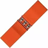 Ro Rox Damen Breiter Elastischer Taillengürtel im Retro Vintage Stil – Stretchgürtel für Kleider, 50er Jahre – Silberne oder Goldene Schnalle - DE 34-38 (Orange, Large)