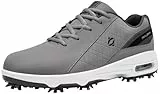 FENLERN Golfschuhe für Herren, mit Spikes, wasserdichtes Leder-Obermaterial, Dämpfung F006, grau, weiß, 44.5 EU