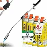 MAGNUM® Unkrautbrenner [1100°] mit Piezozündung – Abflammgerät zur effektiven Unkrautbekämpfung – ergonomischer Unkrautvernichter mit regulierbarer Flamme – inkl. 8 Gaskartuschen (8 Kartuschen)
