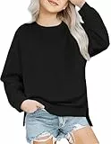 Arshiner Mädchen Sweatshirt Basic Ultrabequem Herbst Winter Rundhals Pullover Einfarbiges Freizeit Sport Mode Langarmshirts für Kinder 9-10 Jahre Schwarz