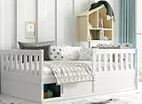 Interbeds Smart Kinderbett 80x160 sicheres Kleinkindbett Massives Bodenbett mit Rausfallschutz aus Holz Bett Kinderbett für Jungen und Mädchen mit Lattenrost (weiß)