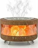 2-in-1 Aroma Diffuser & Salzkristall Lampe - 300ml Ultraschall Duftdiffusor mit 7 Farben LED Licht, Timer, leiser Luftbefeuchter-Funktion für ätherische, Ideal für Schlafzimmer, Büro, Braune Holzoptik