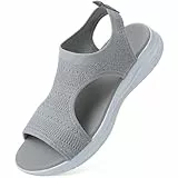 VTASQ Sommer waschbare Slingback orthopädische Rutsche Sport Sandalen Damen Bequeme orthopädische Sandalen für atmungsaktive Sport Strick Sandalen, Mesh Weiche Sohle Casual Damenschuhe Grau 41EU