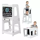 KYWAI® Montessori Lernturm ab 1 Jahr Klappbar Groß– 2-in-1 Premium Learning Tower & Tisch – Lernturm klappbar, Nachhaltiges Unternehmen, höhenverstellbare Stufe, Innovatives (weiß)
