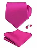 Alizeal Mens Solid Farbe Krawatten Einstecktuch und Manschettenknöpfe Set,Magenta