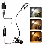 Akynite Klemmlampe Bett mit USB Adapter, 48 LED Schwanenhals Lampe, 3 Farbmodi 10 Helligkeit, Flexibel Leselampe Bett Klemmbar, Bettlampe Klemme, Lampe USB Klemmleuchte Schwarz
