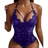 pitashe_Bekleidung Erotische Sexy Tiefer V-Ausschnitt Halfter Spitze Damen Reizwäsche Negligee Babydoll Unregelmäßiger Nachtwäsche Nachthemd Lingerie Nachtkleid G-String Sleepwear,Dessous-Set 02,M