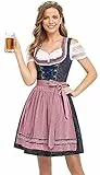 BENNIES Dirndl Damen midi Trachtenkleid Damen Trachtenrock Trachtenmode Kleid Dirndlbluse für Oktoberfest Rosa 54