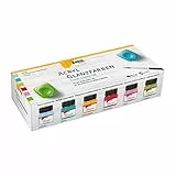 KREUL 79601 - Acryl Glanzfarben, Set Color Living, 6 x 20 ml Farbe und ein Pinsel, glänzend-glatte Acrylfarbe zum Anmalen und Basteln, auf Wasserbasis, speichelecht, schnelltrocknend und deckend