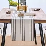 Skcess Table Runner mit Streifen Muster, Tischläufer Polyester Baumwolle Tischläufern Grau Weiß, Dekoratives Tischband Tischdecke Läufer für Hochzeiten Dekoration zu besonderen Anlässen, 33x140cm