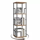 MAHANCRIS Bücherregal mit 3 Ebenen, Drehregal Regal mit Buchstützen, 30 x 30 x 96,3 cm, Standregal für Kleine Räume, Industrie-Design, für Wohnzimmer, Schlafzimmer, Braun und Schwarz ABKHR1401