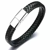 Halukakah Kinder ● Solo Junior ● Jungen Armband Handgefertigt | Echtleder Klassisch Schwarz | Magnetverschluss Edelstahl Silber | KOSTENLOS Geschenkbox | Tolle Geschenkidee | 6-12 Y/O. 18cm