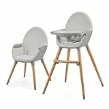 Kinderkraft Hochstuhl FINI2 2 in 1, Kinderhochstuhl, Babystuhl, Kombihochstuhl, Beine aus Holz, Sicherheitsgurte, Fußstütze, Doppeltablett, ab 6 Monate bis 5 Jahre, 5 Punkt Gurte, Grau