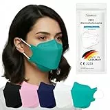 TubeRoo FFP2 Maske türkis Fischform, 20 Stück Masken aus Deutschland, Made in Germany, weiche Ohrschlaufen Bänder, Atemschutzmaske, Mundschutz