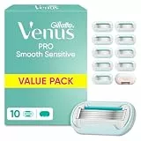Gillette Venus Pro Smooth Sensitive Rasierklingen, 10 Original Ersatzklingen, Türkis - Damenrasierer, Klingen für Nassrasierer Damen für Empfindliche Haut, Inkl. Reiseschutzkappe