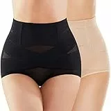 SIMIYA Damen Shapewear Unterhose Bauchweg Miederhose hoher Taille Unterwäsche Bauchkontrolle Miederpant weicher und bequemer Body Shaper für Frauen (Schwarz+ Beige, M)