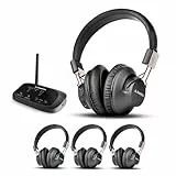 Avantree Quartet 2 – Bluetooth-kompatibles kabelloses Gruppenhörsystem mit Kopfhörern & Sender für Partys, Silent Discos, TV – Mehrere Kopfhörer mit niedriger Latenz & klarem Sound