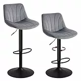 VASAGLE Barhocker 2er Set, Barstuhl mit Rückenlehne, Küchenhocker, höhenverstellbar, um 360° drehbar, Fußstütze aus Metall, für Esszimmer, Küche, Samt-Bezug, schiefergrau LJB161GN01