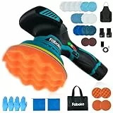 FABOKA Poliermaschine Auto Akku, 12V Exzenter Poliermaschine mit 25PCS Aufsätze und 2PCS 2.0Ah Batterie, Akku Wachsmaschine 6 Variable Geschwindigkeit 5500RPM