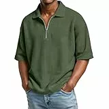 Generisch Poloshirt Zipper Herren, Shirts Kurzarm Mit Reißverschluss Klassisch Stretch Freizeit Golf Polohemd Regular Fit Einfarbige T-Shirt Shirt Herren Activewear (4XL, Dark Green)