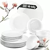 Moritz & Moritz BASIC 18-tlg. Geschirrset 6 Personen modern - aus hochwertigem Porzellan in klassischem Weiß - bestehend aus 6x Dinnerteller, 6x Dessertteller & 6x Schalen