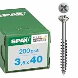 SPAX Glasleistenschraube aus Edelstahl rostfrei A2, 3,5 x 40 mm, 200 Stück, Kreuzschlitz Z2, Senkkopf mit Fräsrippen, Teilgewinde, CUT-Spitze, 35703503401002
