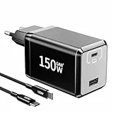 HSSNS 150W USB C Ladegerät, 2-Port Schnellladegerät PD Fast Charger, USB C Stecker kompatibel mit MacBook Pro/Air, Laptop, iPad Pro, iPhone 17/16/15 Series, Samsung Galaxy.