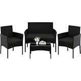 Yaheetech 4-er Gartenmöbel Set Balkonmöbel Set aus Polyrattan Terassenmöbel Außen mit 2er Sofa, 2 Stühle, Tisch & Sitzkissen für Terrasse/Balkon/Garten, Schwarz & Grau