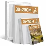 Leinwand Set 6 Stück 30x20, 20x15, 15x10 cm Keilrahmen zum Bemalen, Kleine Leinwand mit Rahmen, Weiße Leinwände für Acrylmalerei, Öl, Aquarell, Maler Acryl Weiß, für Künstler, Bastler und Anfänger