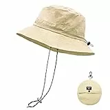 lifwimner Sonnenhut Damen Herren Fischerhut mit Kinnriemen Wasserdichter Eimer Damen Schnell Dry Packable Hut Sommer Outdoor Aktivitäten (Khaki 2)