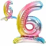 Luftballon 6. Geburtstag Zahl 6 Mehrfarbig Pastell Stehende XXL Riesen Folienballon 82cm Geburtstagsdeko Ballon Zahl Deko zum Geburtstag.