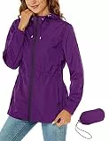 Rapbin Softshelljacken Damen Leicht Regenmantel Wasserdicht Faltbare Regenjacke Outdoor Wandern Wanderjacke Lila L