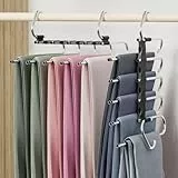 DAMITA Hosenbügel Platzsparend Hosen Schwarz Kleiderbügel Kunststoff 2 Stück 5 in 1 Plastik Edelstahl Stabil Faltbare Hosenkleiderbügel Schrank Organizer Schals Jeans Kleidung Für Damen und Herren