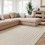 Interiyou Teppich Wohnzimmer Lecce - 300x400 cm Creme - Für Schlafzimmer, Esszimmer, Kinderzimmer - Kurzflorteppich skandinavisches Boho Muster - Hoch-Tief Effekt - Flach mit Geometrischem Muster