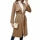 OBEEII Damen Trenchcoat Lange Mantel Mode Herbst Winter Faux Wildleder Jacke Cardigan Windbreaker Mantel Trenchcoat mit Taschen Khaki L