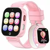 PTHTECHUS 4G Smartwatch Kinder GPS, Kinderuhr mit 4G Videoanruf Voice Chat Schulmodus Spiele Wecker Stoppuhr Schrittzähler, Telefon Uhr für Mädchen Jungen 4-12 Jahren Geschenk, Tiefrosa (Tiefrosa)